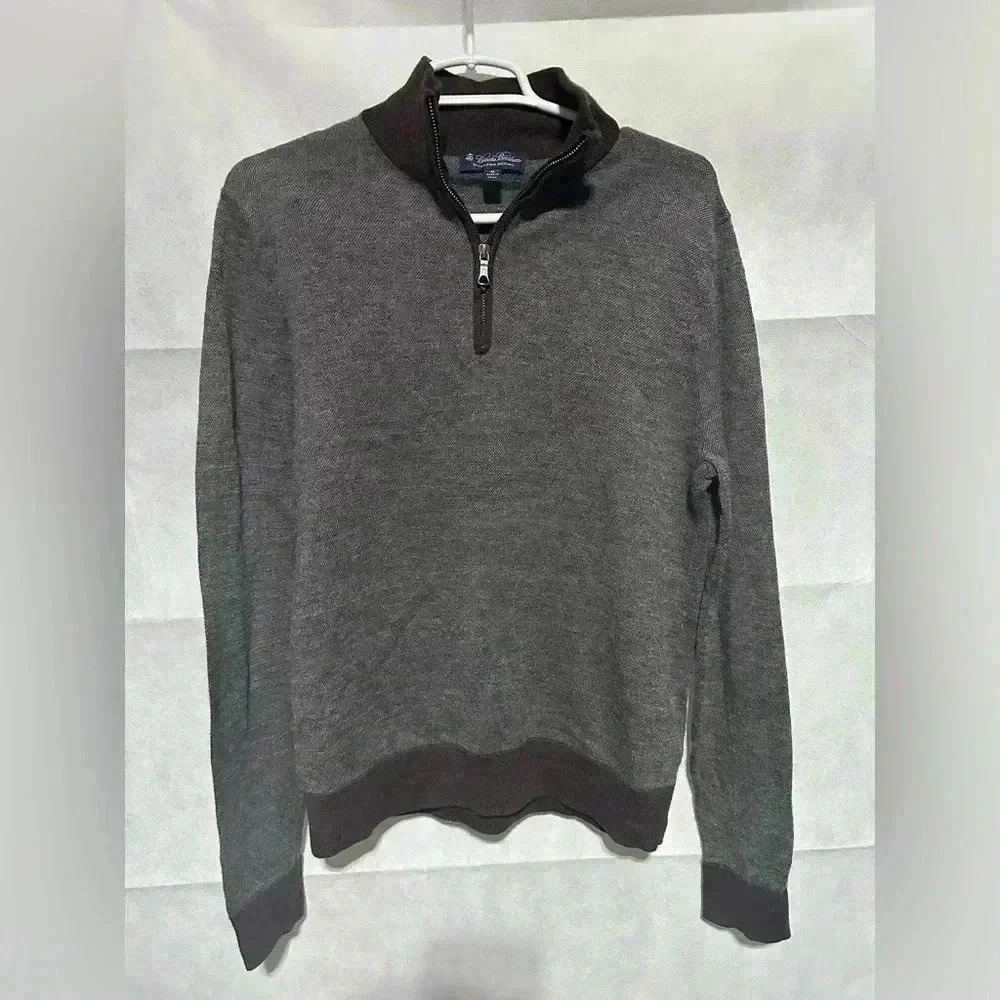 Brooks Brothers Sweater 1/4 Zip Extra Fine Merino Wool Knit Sweater Brown Size M